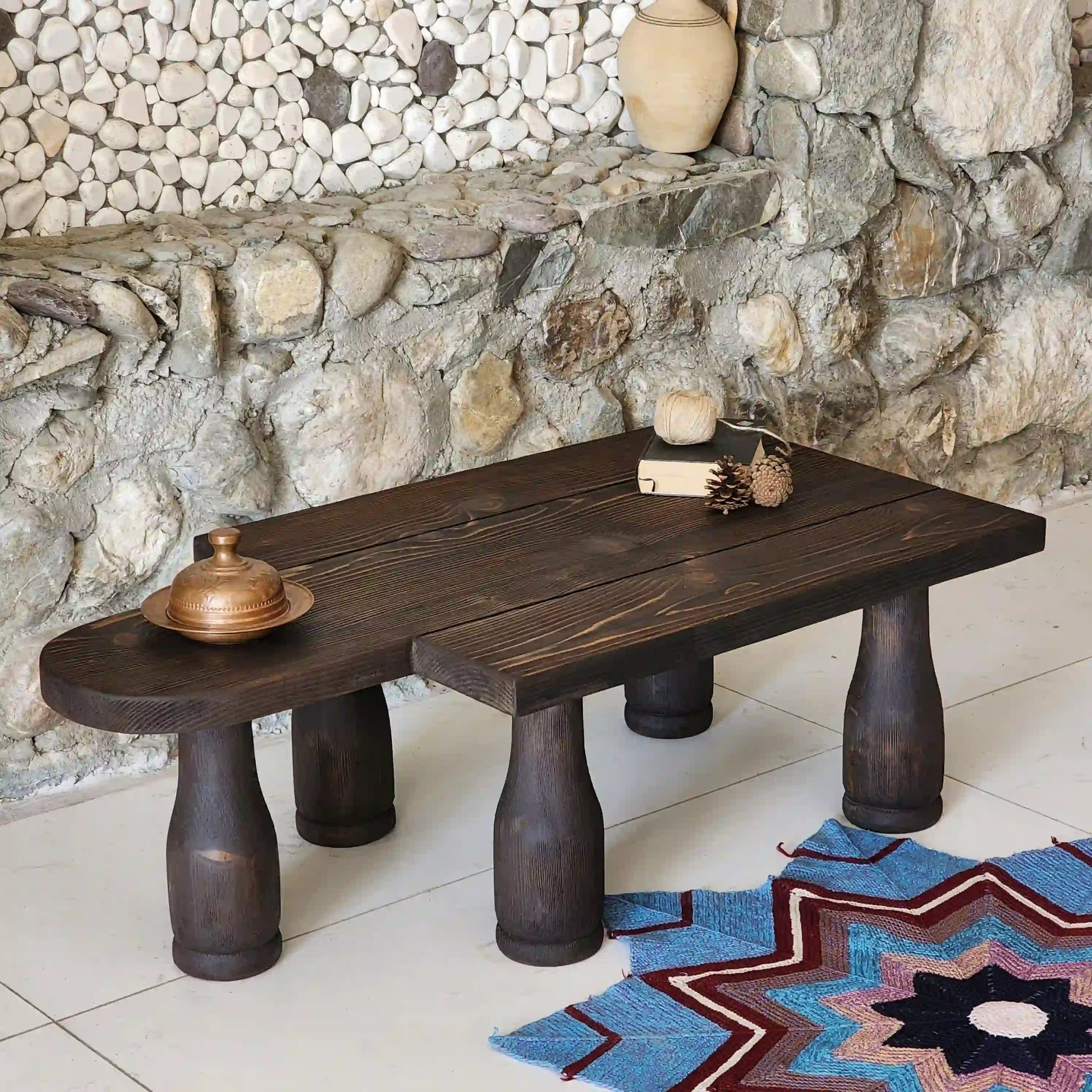 Rustic Coffee Table - Live edge solid brown top unique wooden