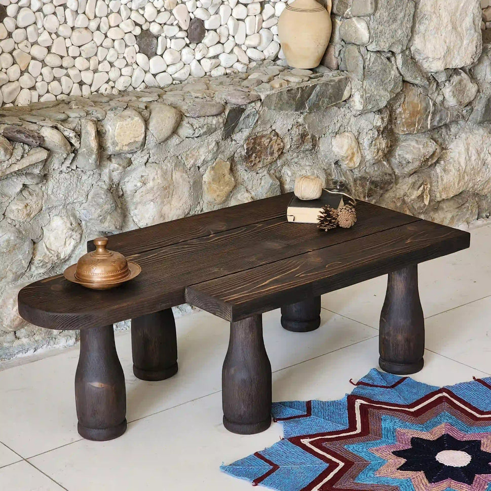 Walnut Coffee Table with Turned Legs - Rustic Farmhouse Live Edge