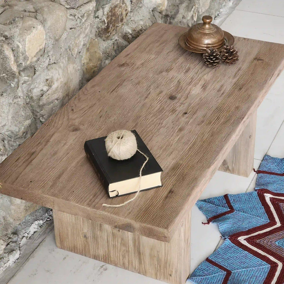 Pale Slab Leg Coffee Table - Rustic Farmhouse Live Edge