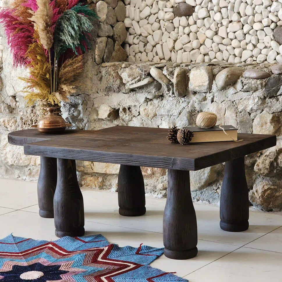 Walnut Coffee Table with Turned Legs - Rustic Farmhouse Live Edge