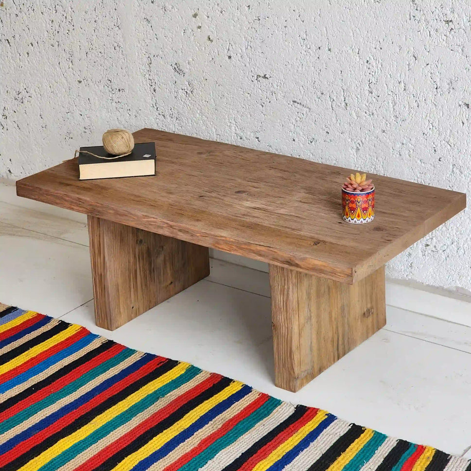 Pale Slab Leg Coffee Table - Rustic Farmhouse Live Edge