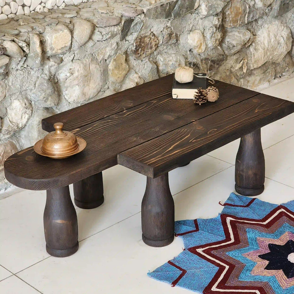 Walnut Coffee Table with Turned Legs - Rustic Farmhouse Live Edge
