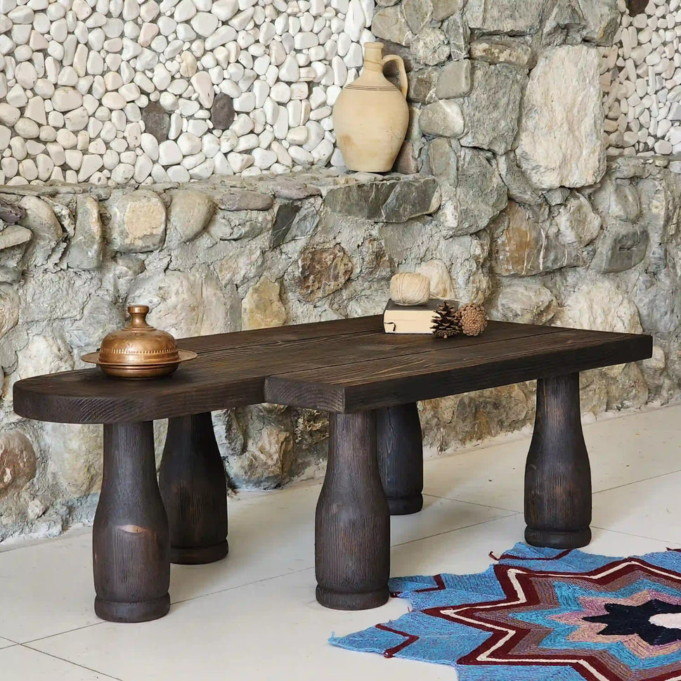 Walnut Coffee Table with Turned Legs - Rustic Farmhouse Live Edge