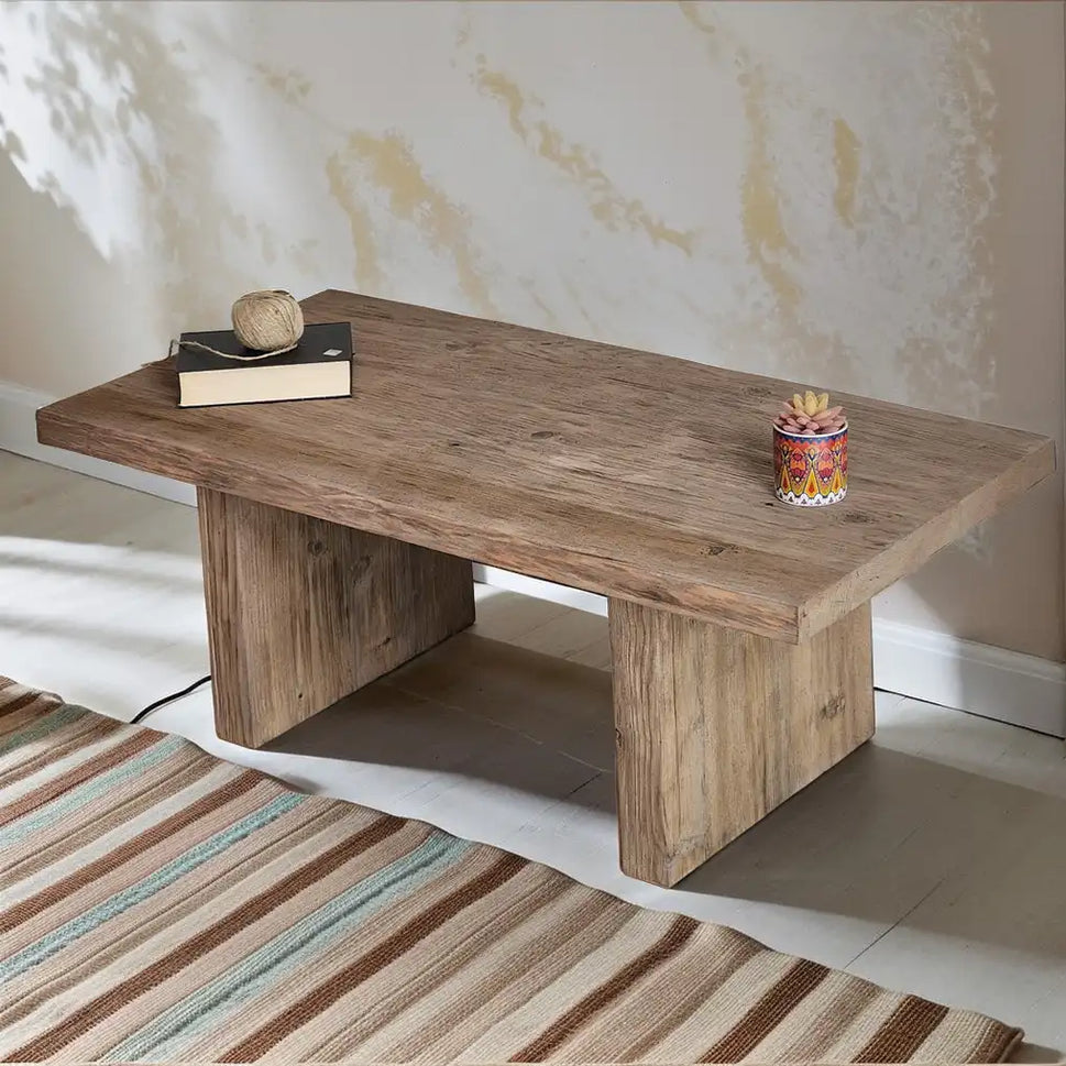 Pale Slab Leg Coffee Table - Rustic Farmhouse Live Edge