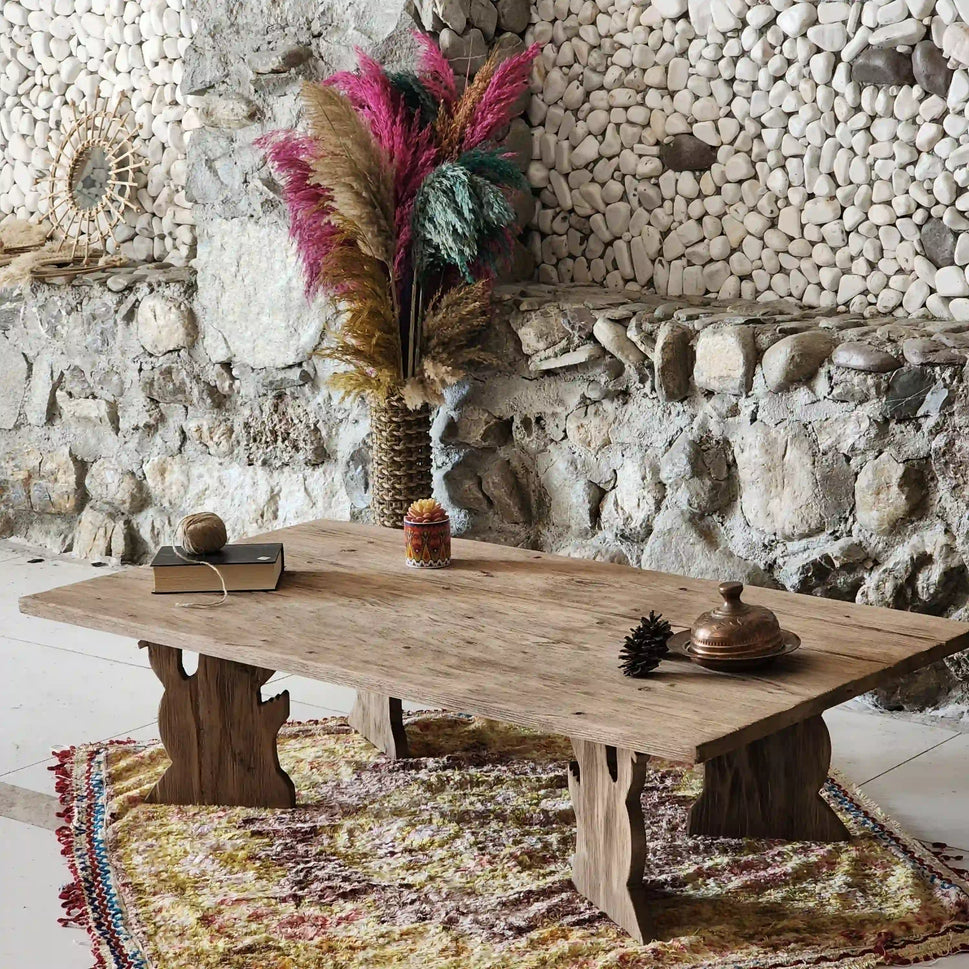 Weathered Plank Coffee Table - Rustic Farmhouse Live Edge