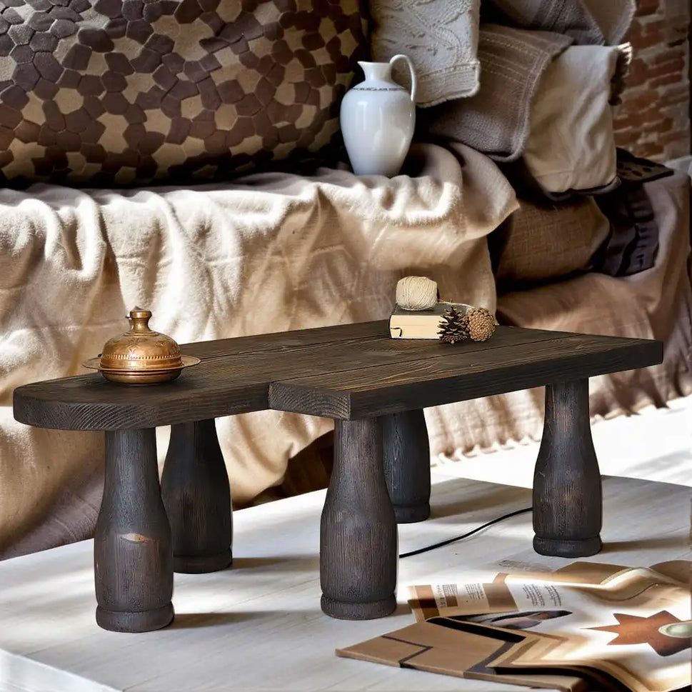 Walnut Coffee Table with Turned Legs - Rustic Farmhouse Live Edge