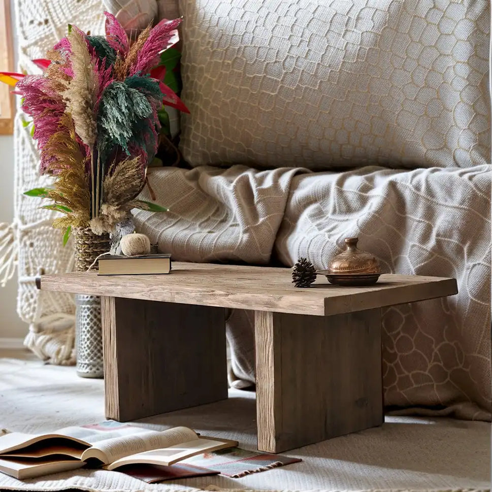 Pale Slab Leg Coffee Table - Rustic Farmhouse Live Edge
