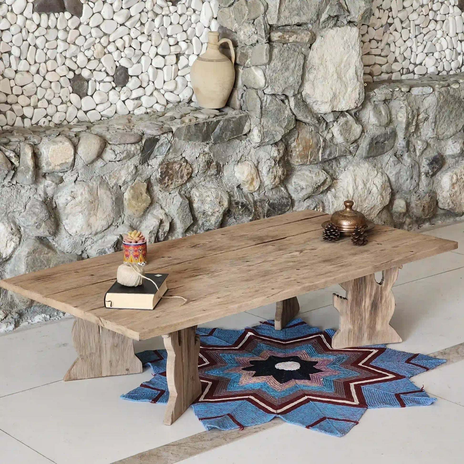 Rustic Coffee Table - Live edge solid brown top unique wooden