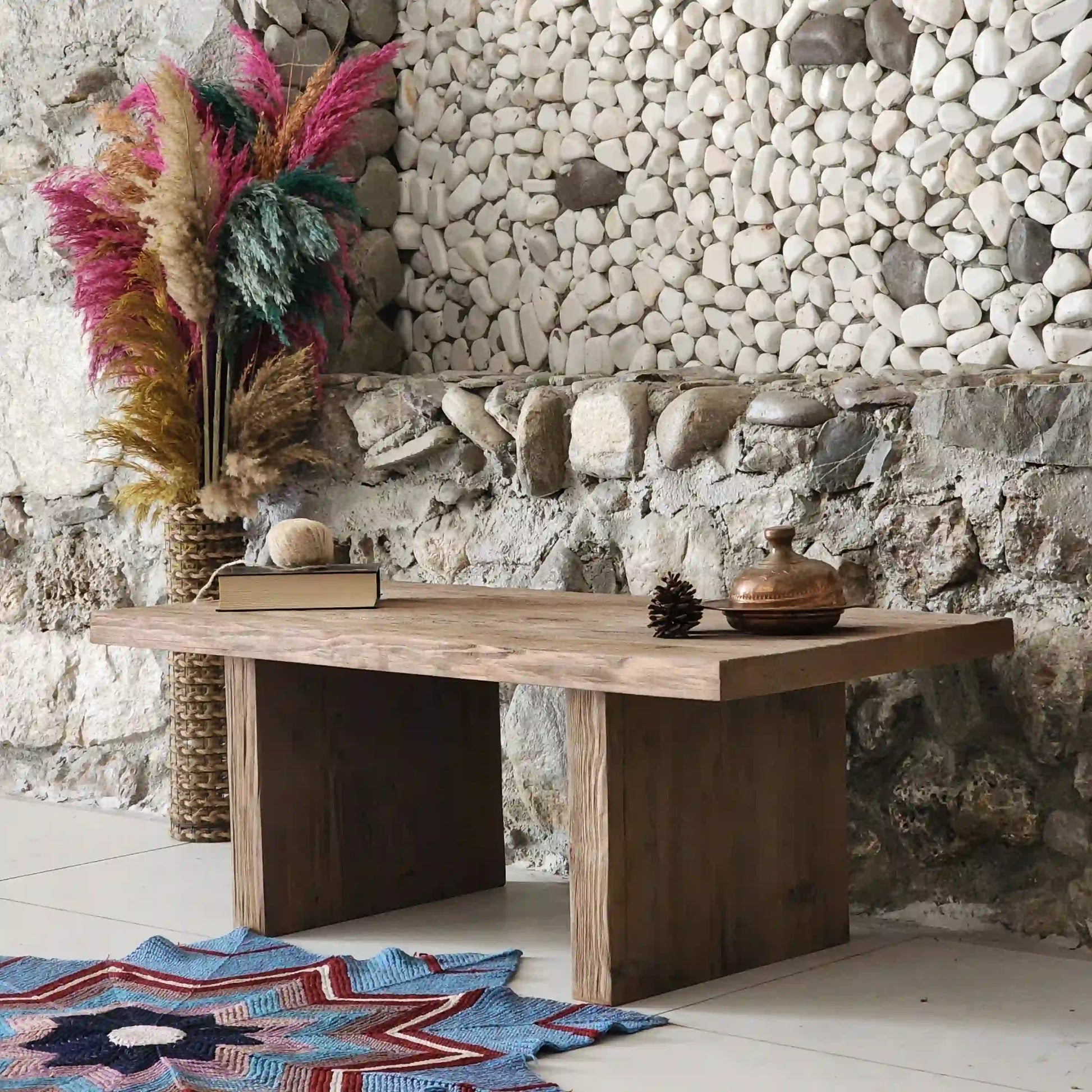 Rustic Coffee Table - Live edge solid brown top unique wooden