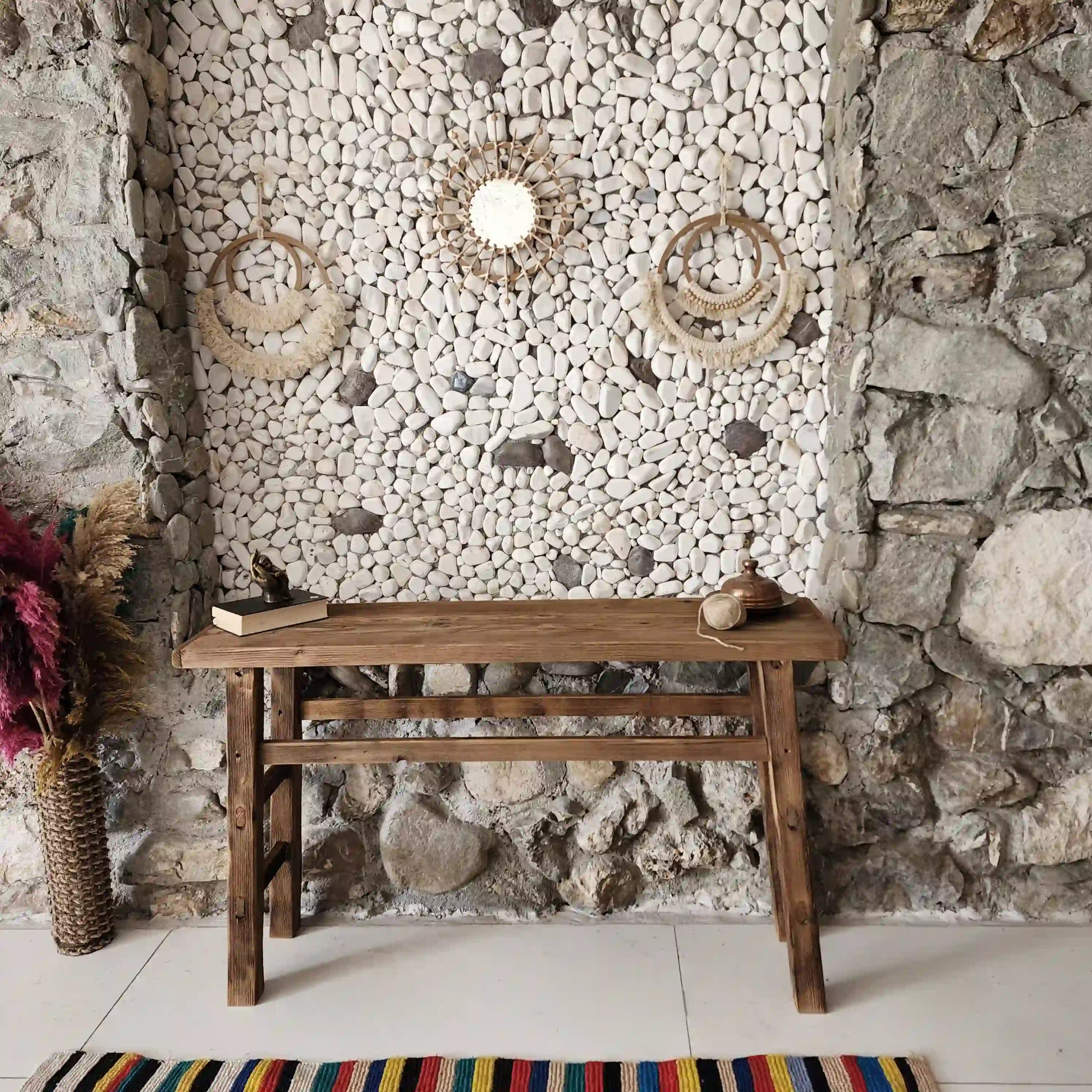 Rustic Entryway Wooden Console Table - Live Edge Wood Bench