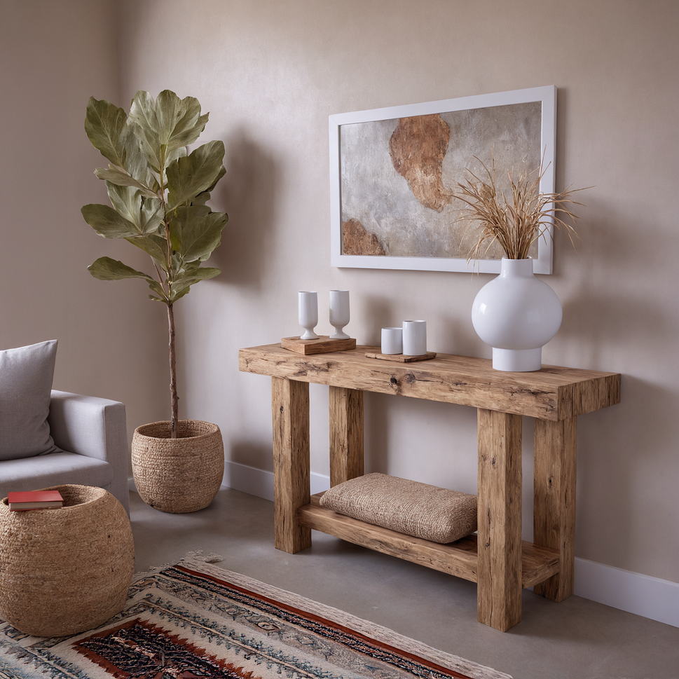 Rustic Entryway Wooden Console Table - Live Edge Wood Bench
