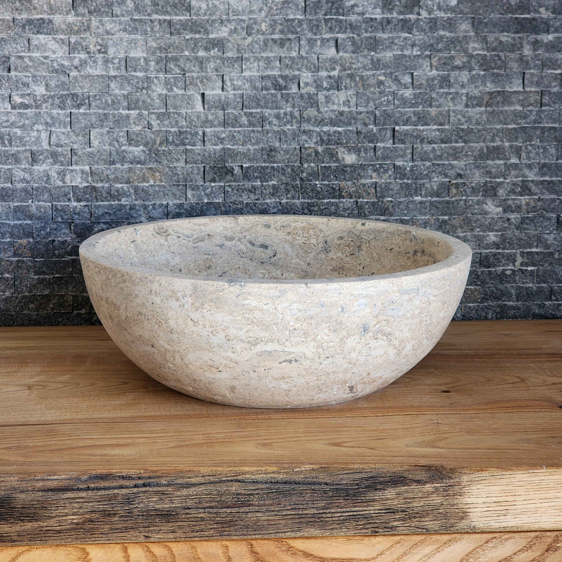 Deep-Pitted Travertine Round Vessel Sink - Raw Natural Stone Basin
