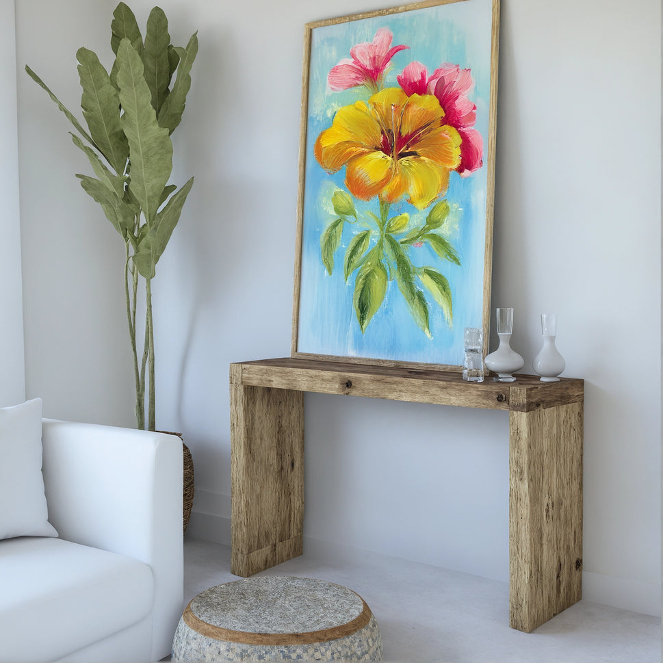 Waterfall Edge Weathered Console - Rustic Entryway Live Edge