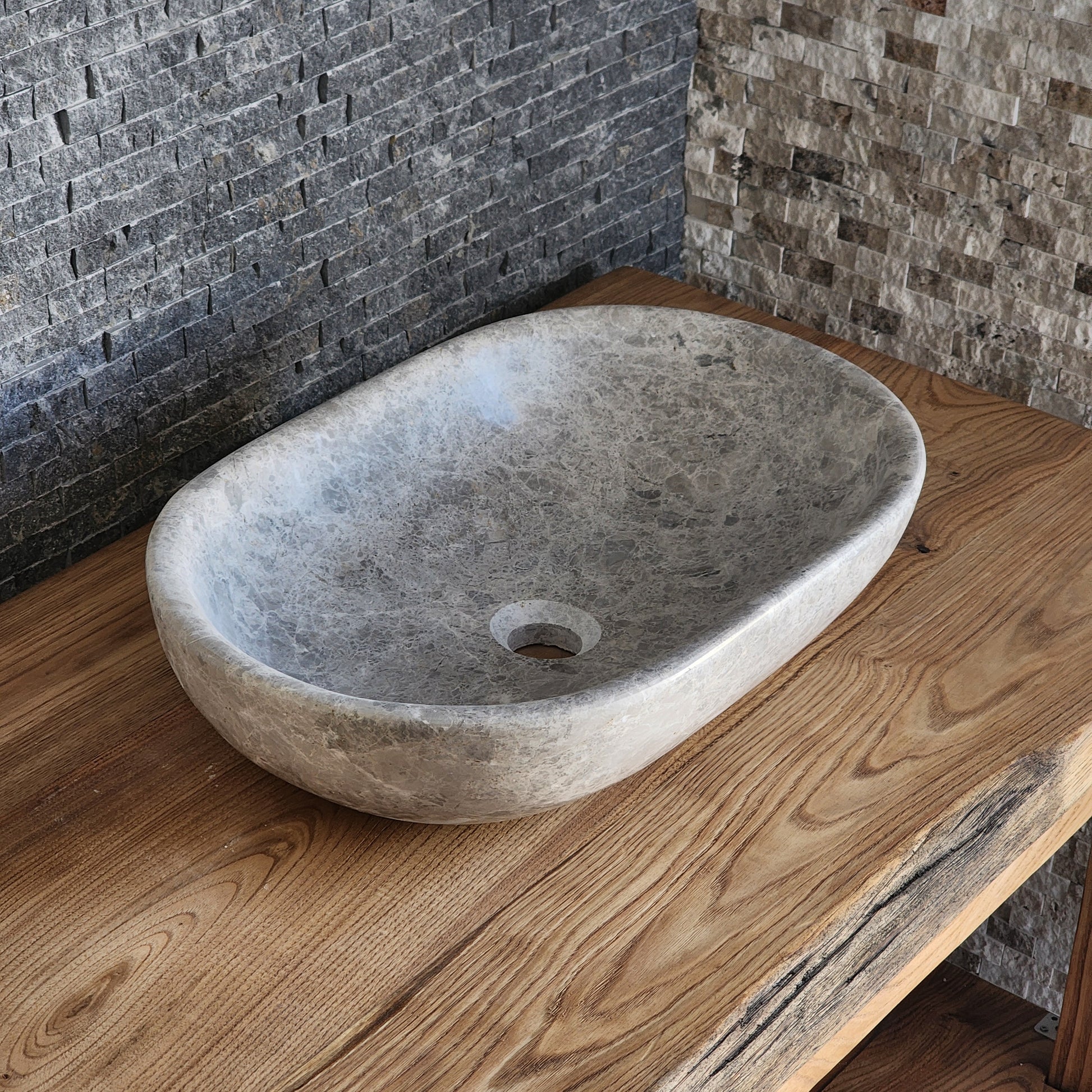 Norhew Grey Limestone Vessel Sink - Honed Oval Silhouette