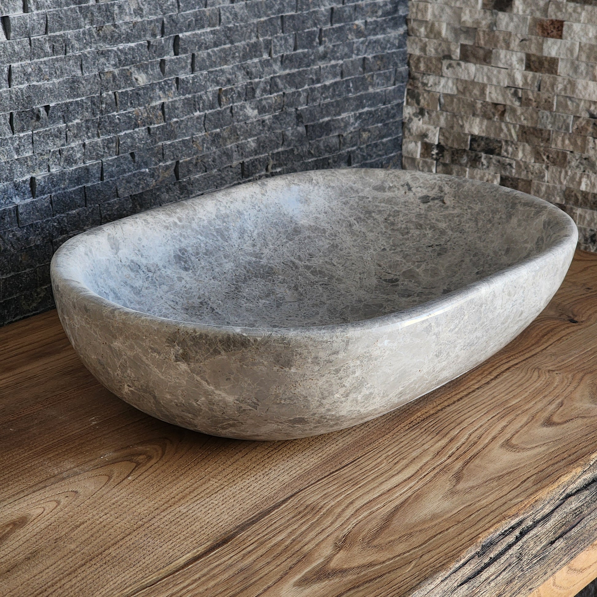 Norhew Grey Limestone Vessel Sink - Honed Oval Silhouette