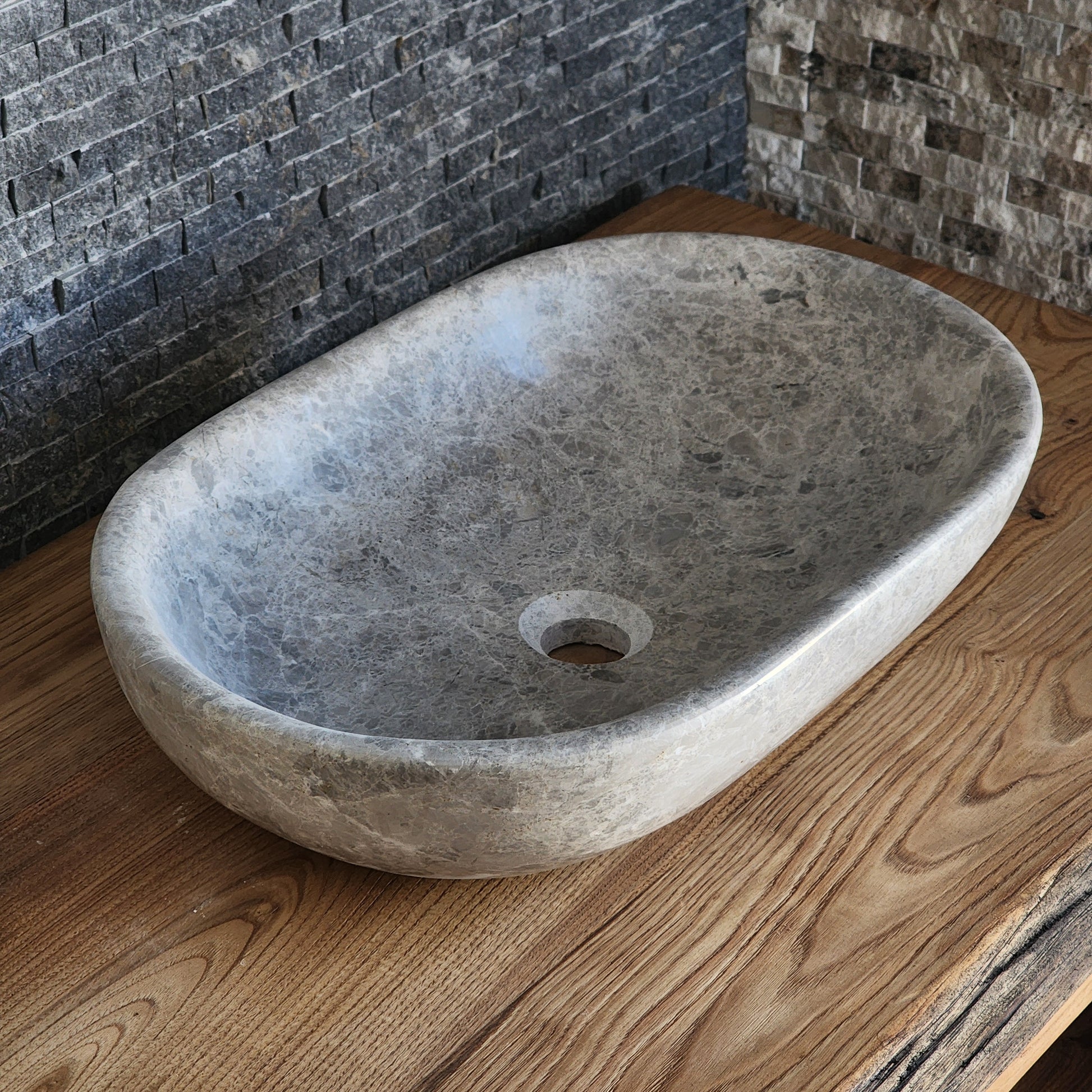 Norhew Grey Limestone Vessel Sink - Honed Oval Silhouette