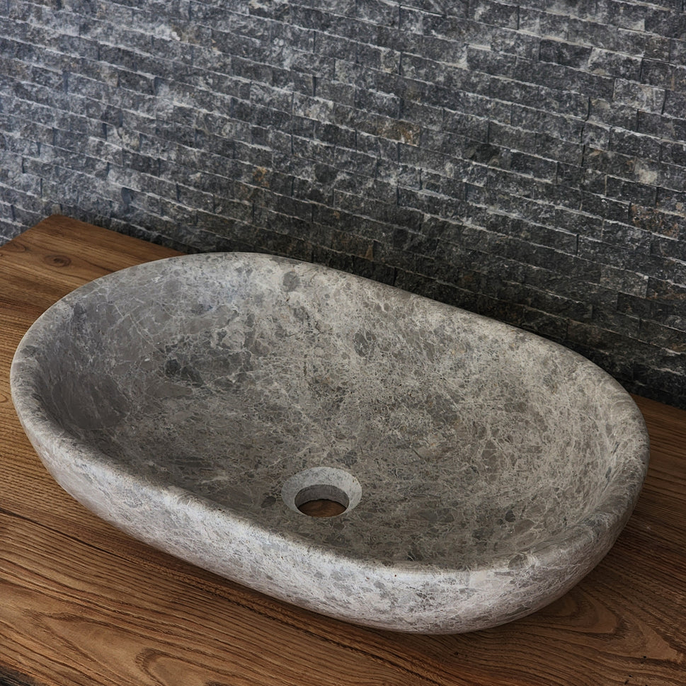 Norhew Grey Limestone Vessel Sink - Honed Oval Silhouette