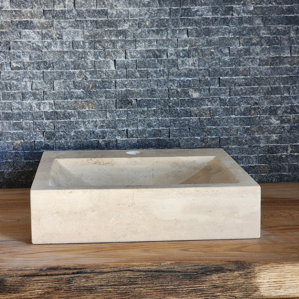 Norhew Modern Honed Travertine Sink - Square Design with Faucet Deck