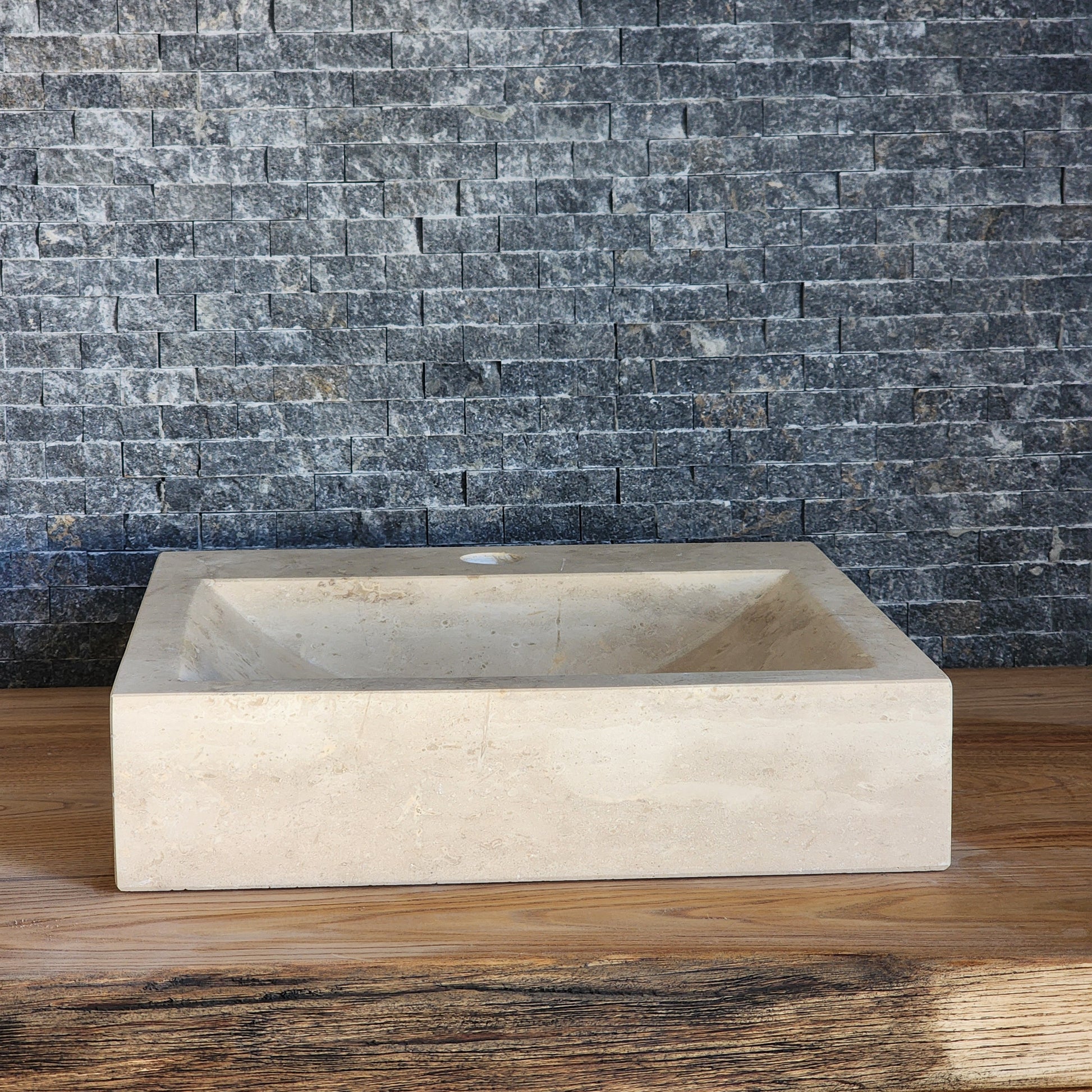 Norhew Modern Honed Travertine Sink - Square Design with Faucet Deck
