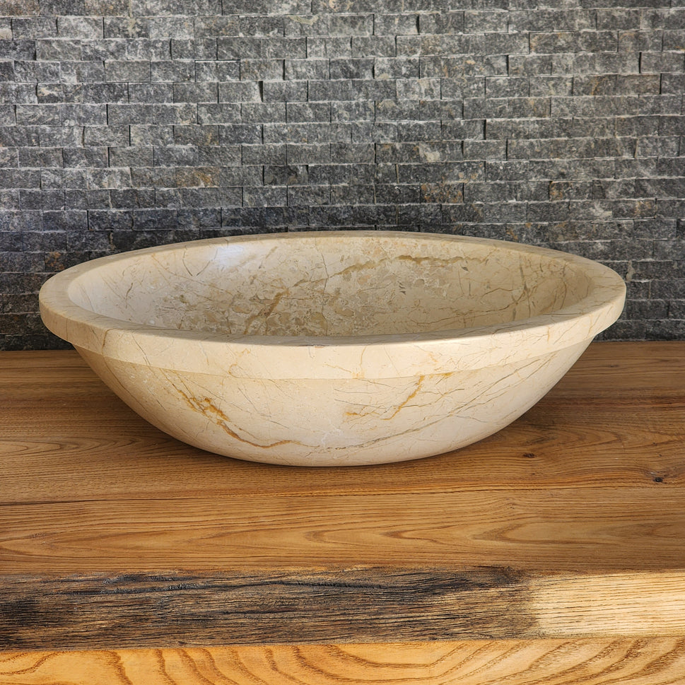 Beige Breccia Marble Vessel Sink - Flared Rim Solid Stone Basin
