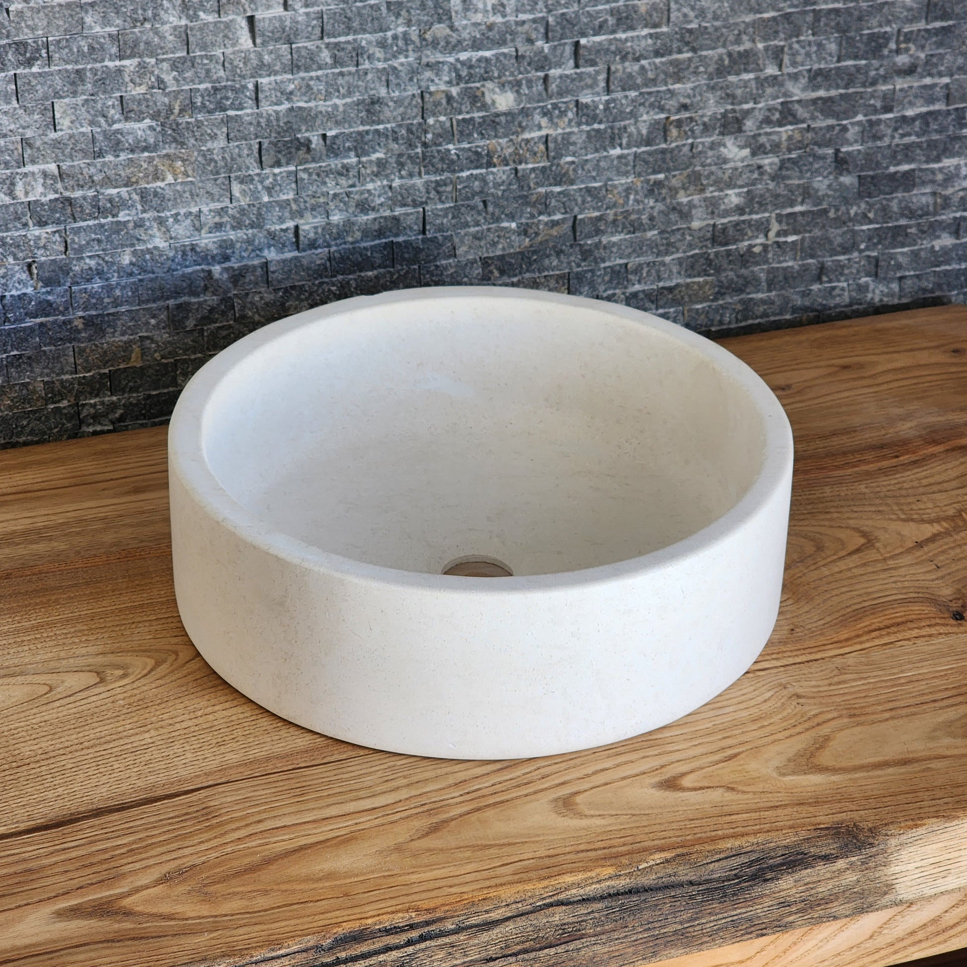 Cream Marble Flared Vessel Sink - Round Solid Stone Basin