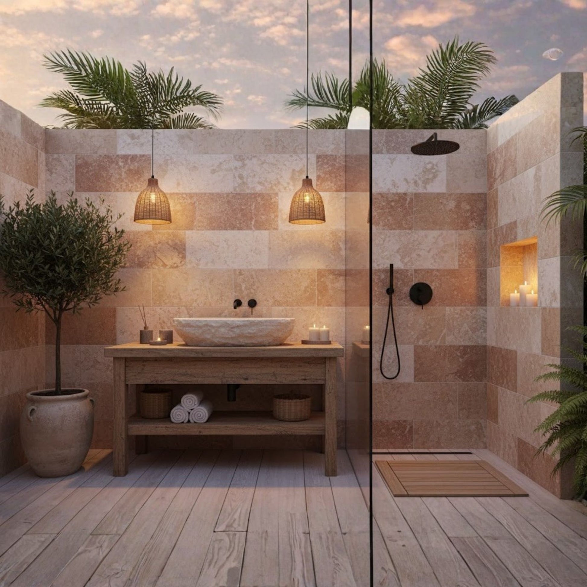 Hand-Carved Oval Travertine Vessel Sink – Honed Cream Natural Stone Basin