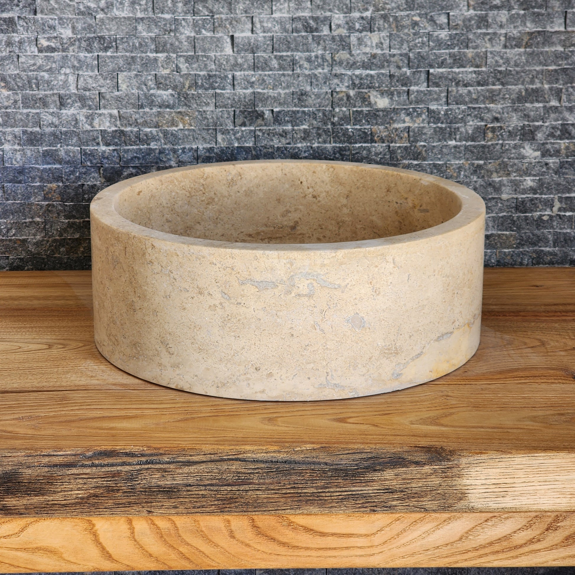 Travertine Vessel Sink - Split-Face Organic Stone Basin