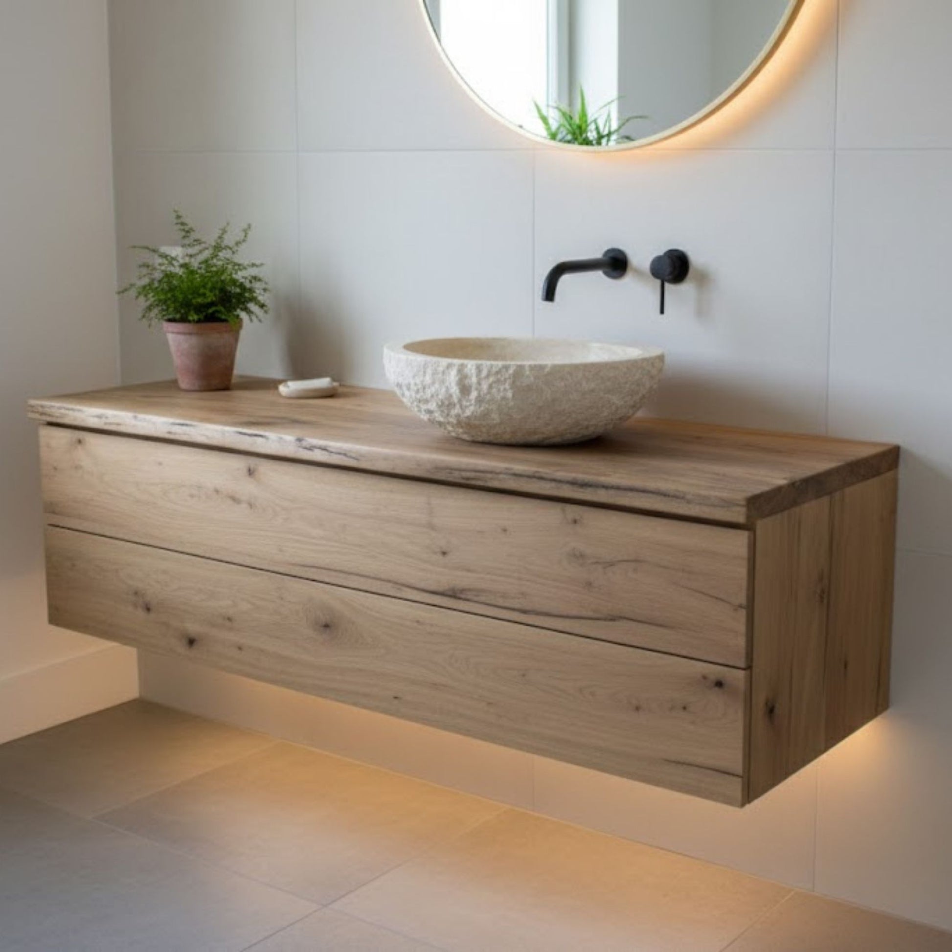 Hand-Carved Raw Chiseled Travertine Vessel Sink – Oval Organic Natural Stone Basin