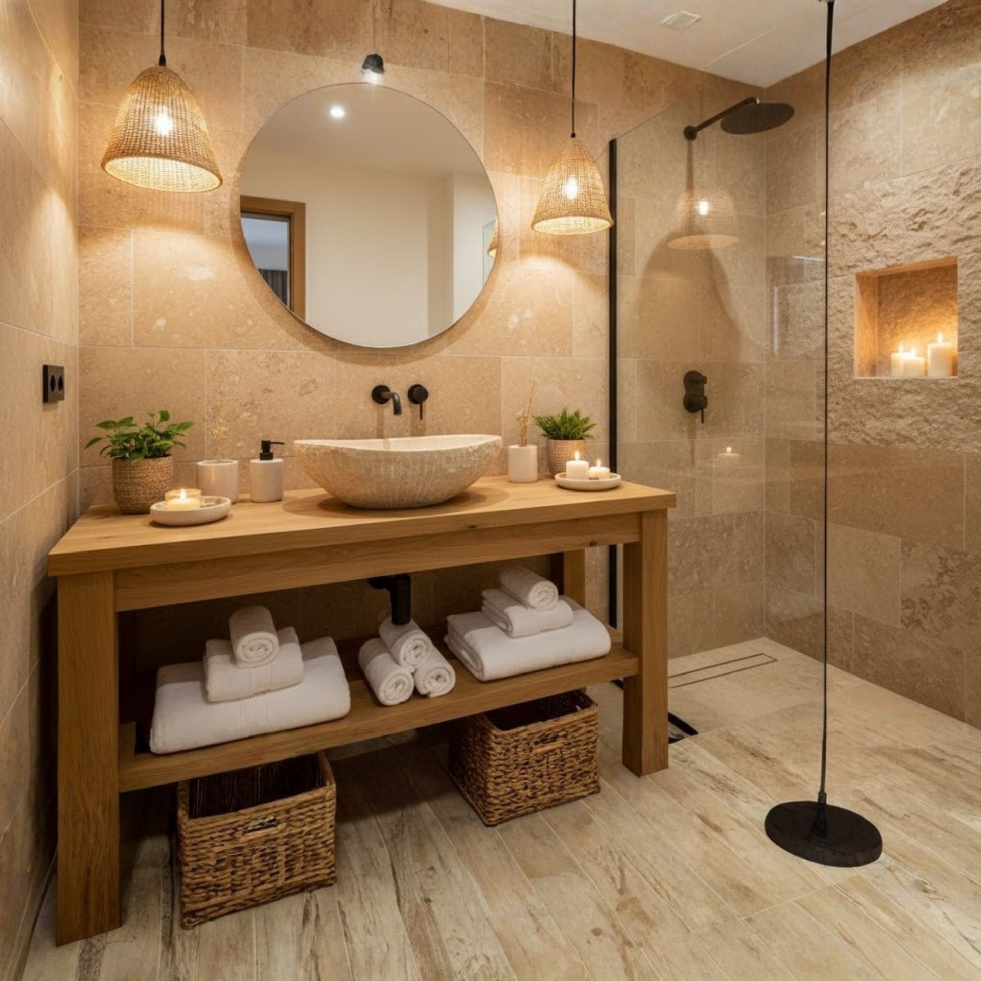 Hand-Carved Raw Chiseled Travertine Vessel Sink – Oval Organic Natural Stone Basin