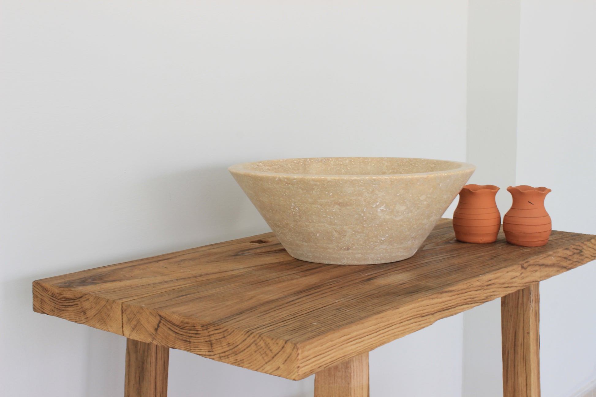 Hand-Carved Round Marble Vessel Sink – Polished Beige Natural Stone Basin