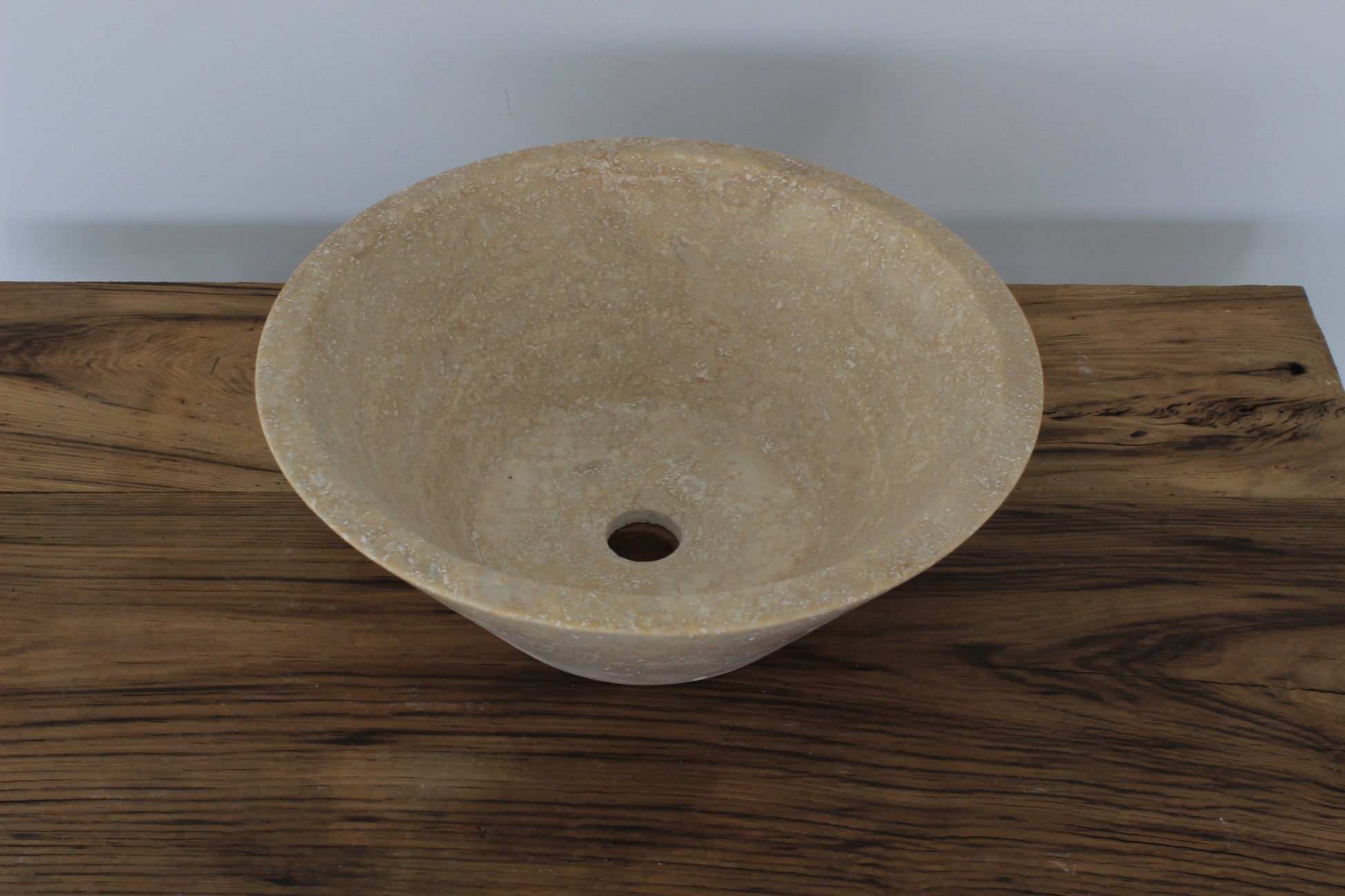 Hand-Carved Round Marble Vessel Sink – Polished Beige Natural Stone Basin
