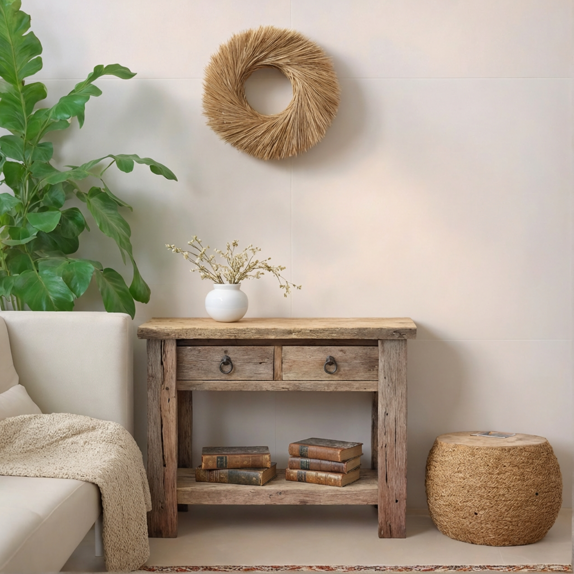 Rustic Entryway Wooden Console Table - Live Edge Wood Bench