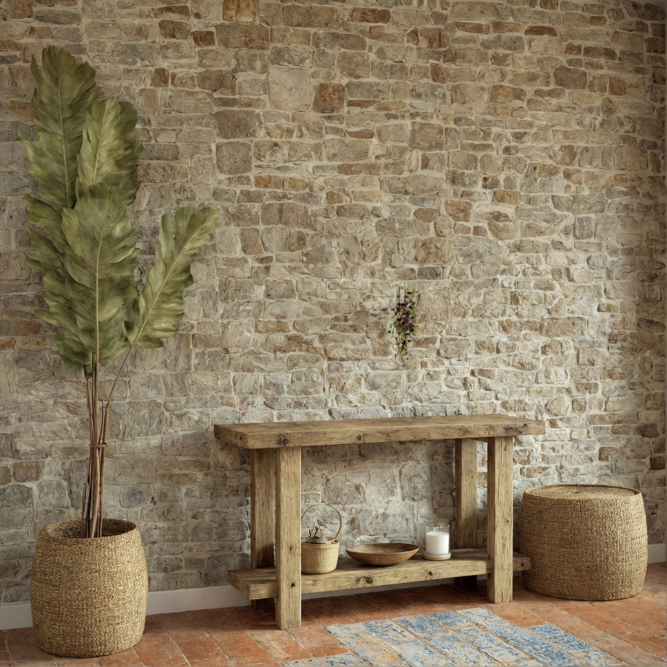 Rustic Beam Console with Lower Shelf - Entryway Live Edge Reclaimed Wood