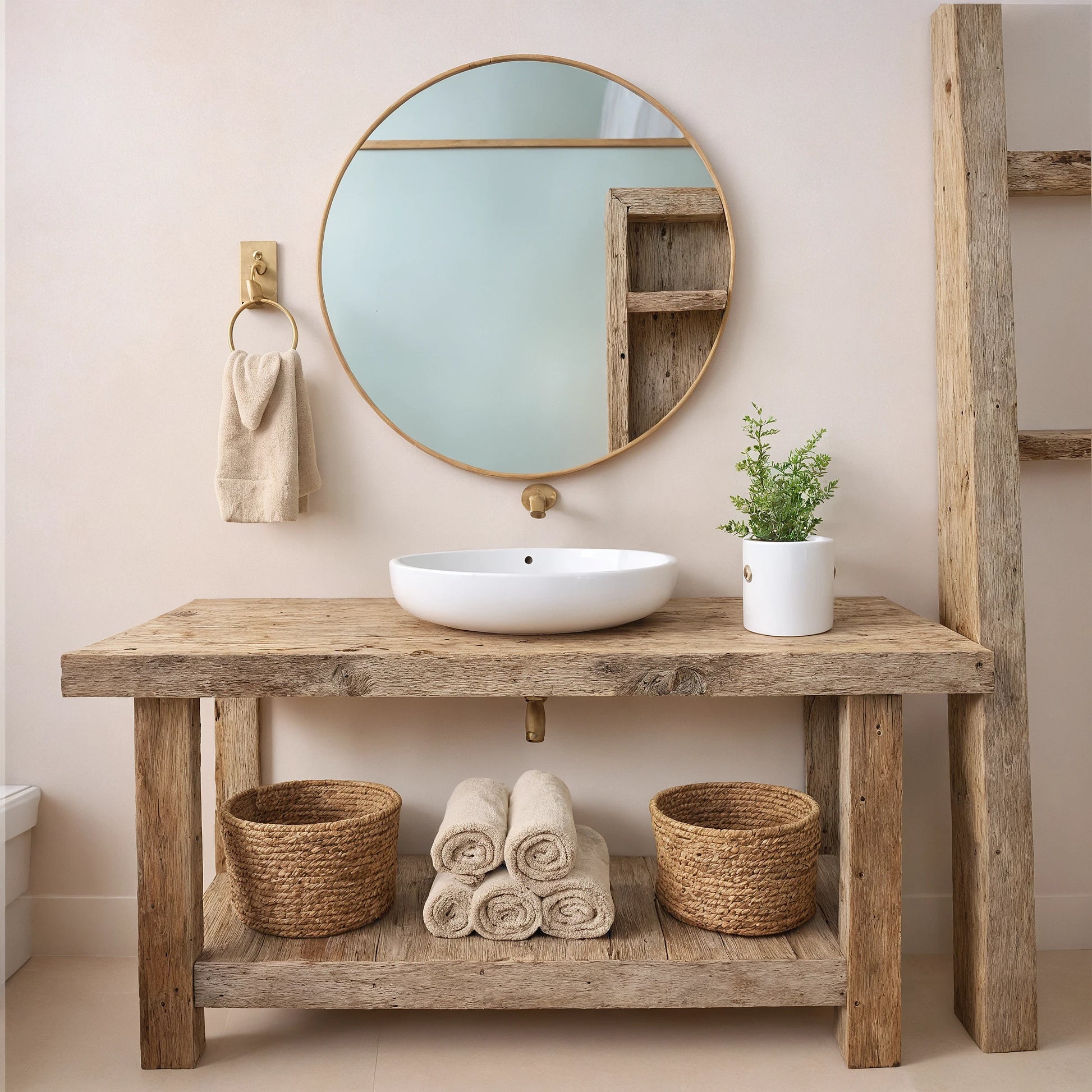 Rustikaler Badezimmer-Waschtisch mit Einzel- oder Doppelwaschbecken – schmales Live Edge-Holz