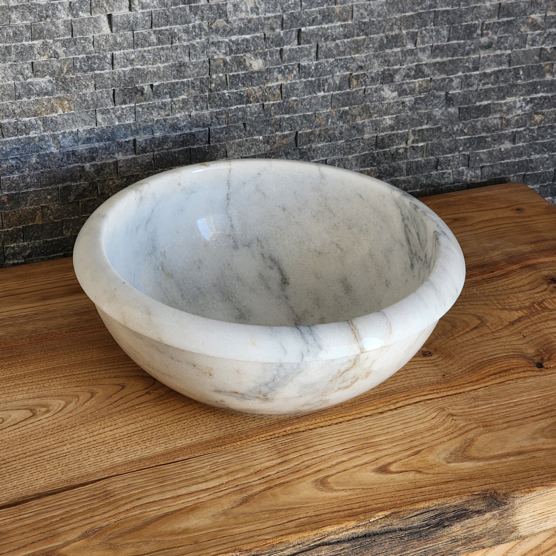 Natural White Marble Vessel Sink - Luxury Oval Stone Basin