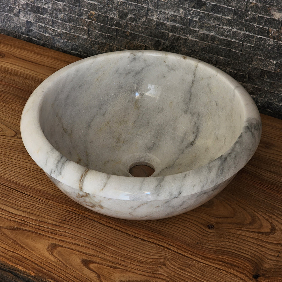 Natural White Marble Vessel Sink - Luxury Oval Stone Basin