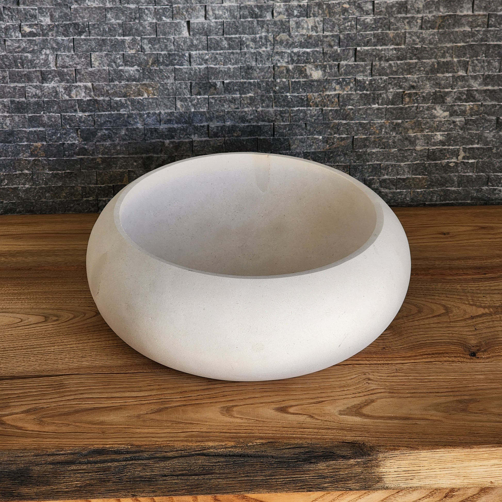 Cream Limestone Vessel Sink – Round Matte Organic Natural Stone Basin