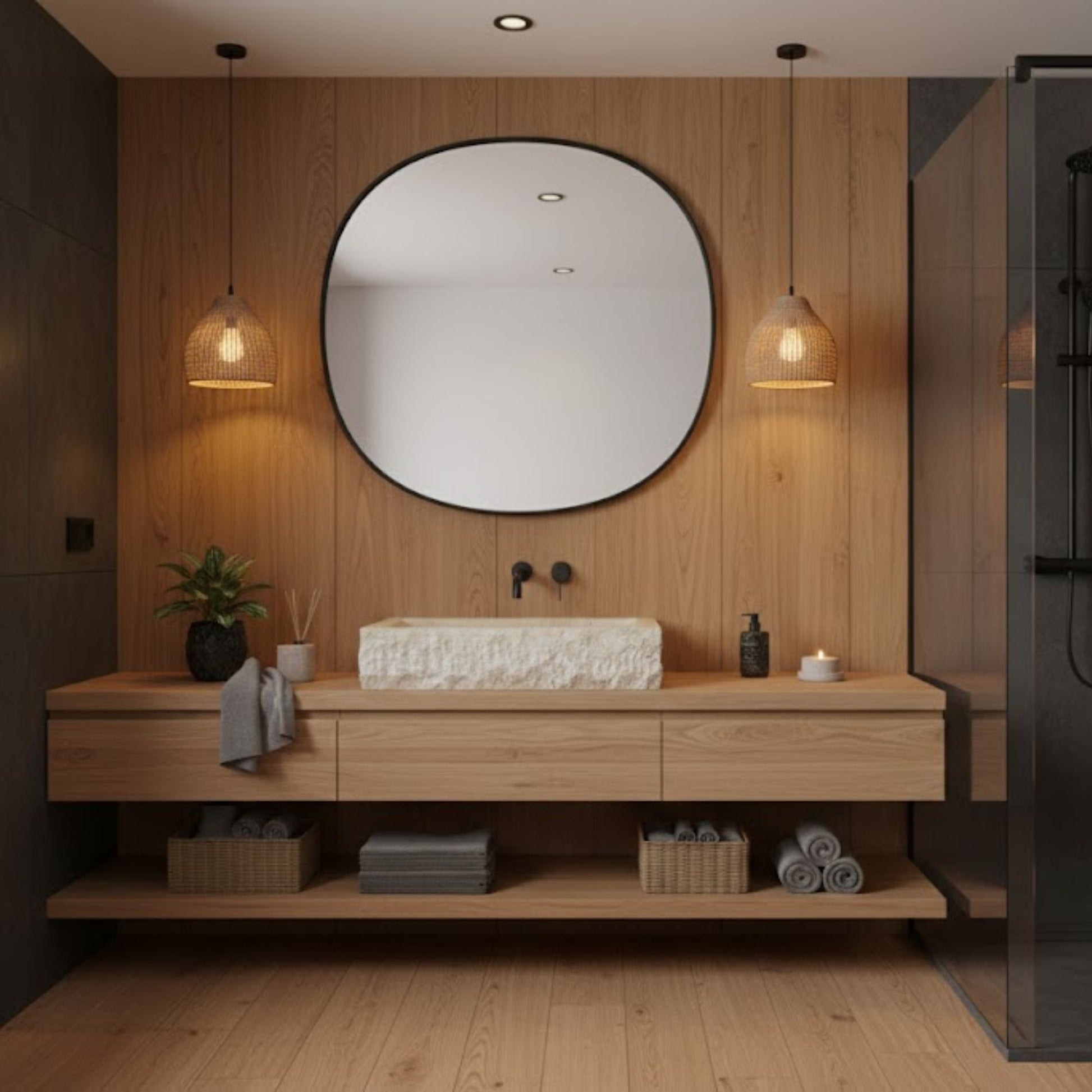 Hand-Carved Rustic Chiseled Travertine Vessel Sink – Rectangular Rock-Face Natural Stone Basin