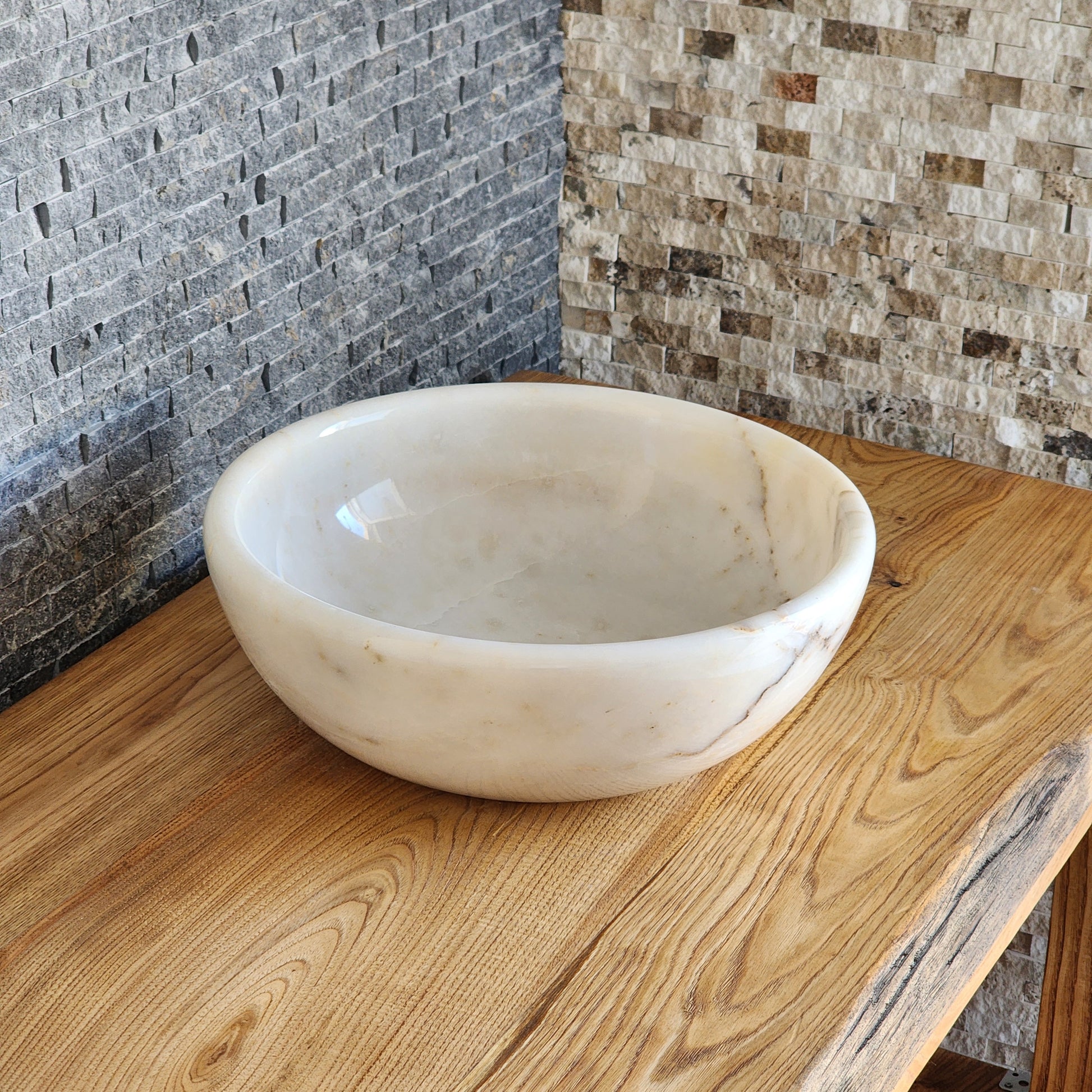 Solid White Marble Vessel Sink - Hand-Carved Natural Stone Basin