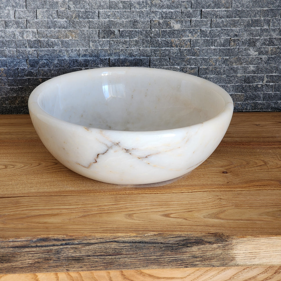 Solid White Marble Vessel Sink - Hand-Carved Natural Stone Basin