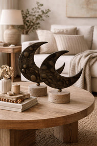 Brass Crescent Moon Sculpture on Travertine