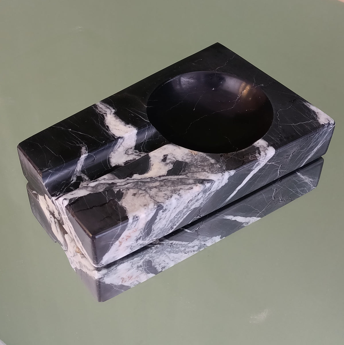 Black Marble Rectangular Cigar Ashtray – handcrafted natural black marble