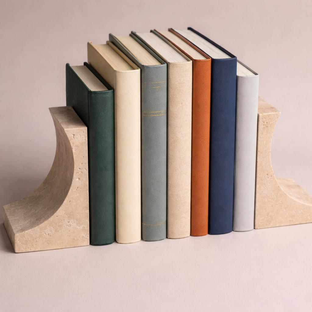 Curved Travertine Bookends – handcrafted natural stone, view 4