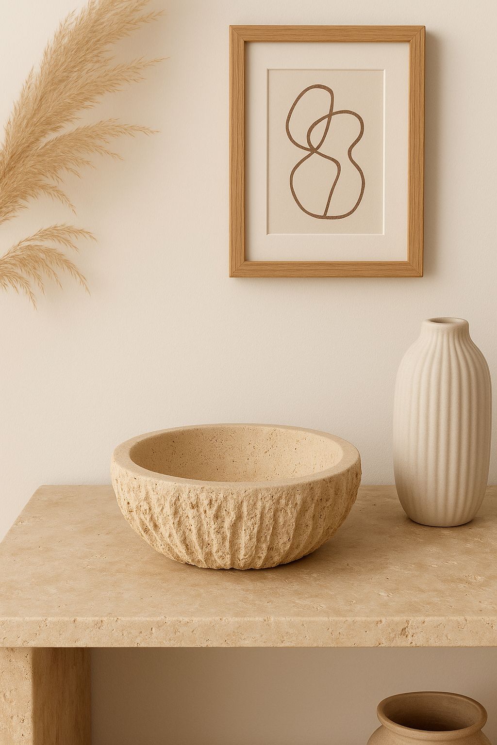 Chiselled Travertine Low Bowl