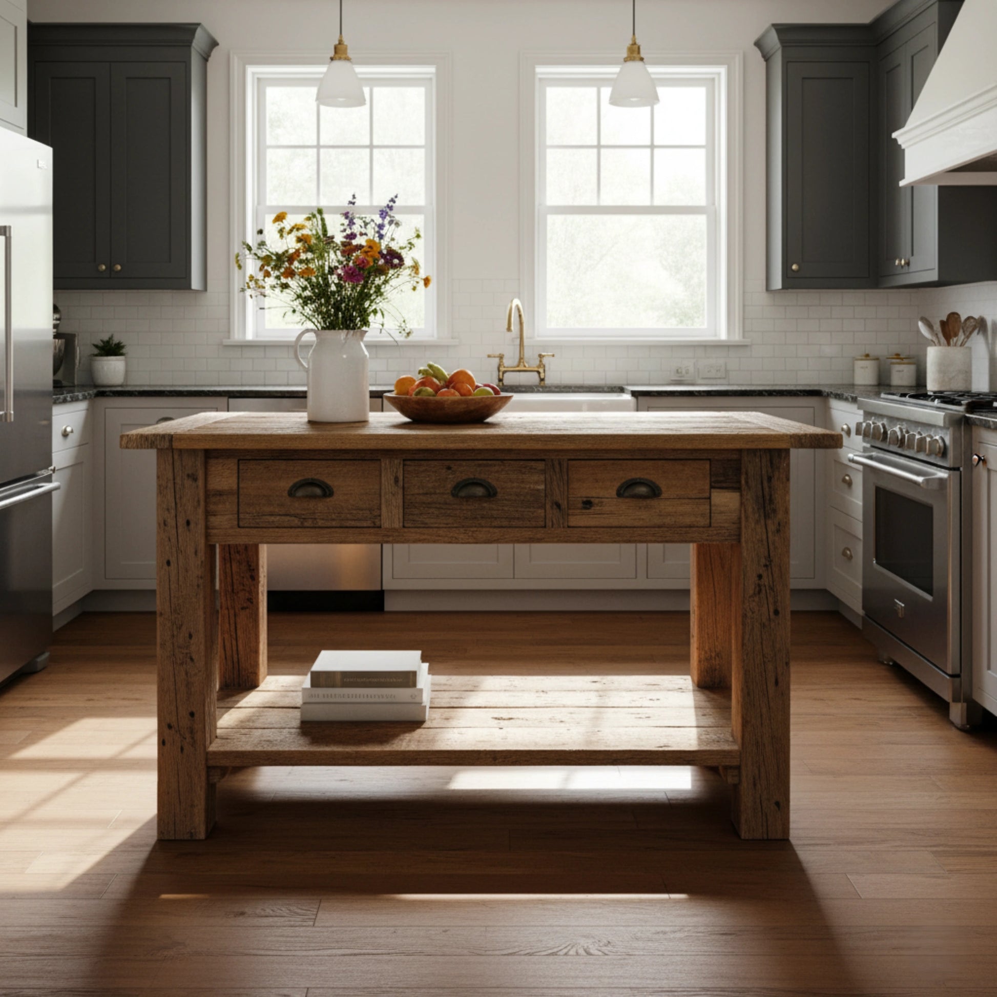 Rustic Kitchen Island with Storage - Live Edge Wood Counter Height