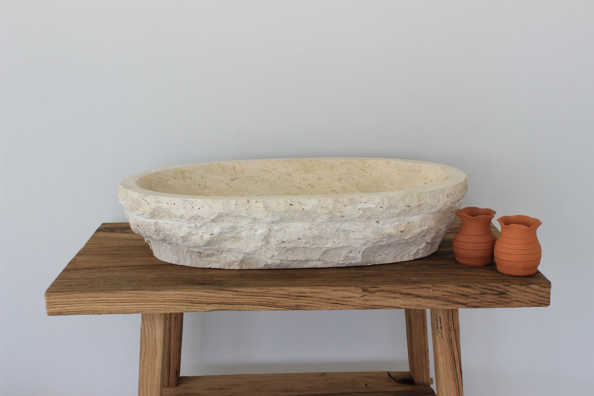 Solid Travertine Oval Vessel Sink – handcrafted natural stone, view 4