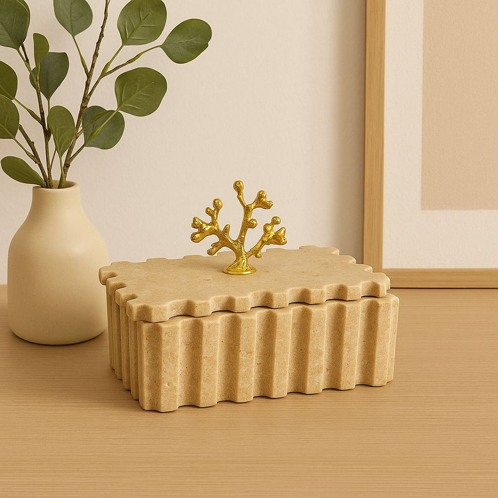 Fluted Travertine Box with Lid
