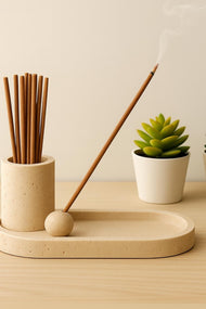 Travertine Incense Holder with Stick Cup