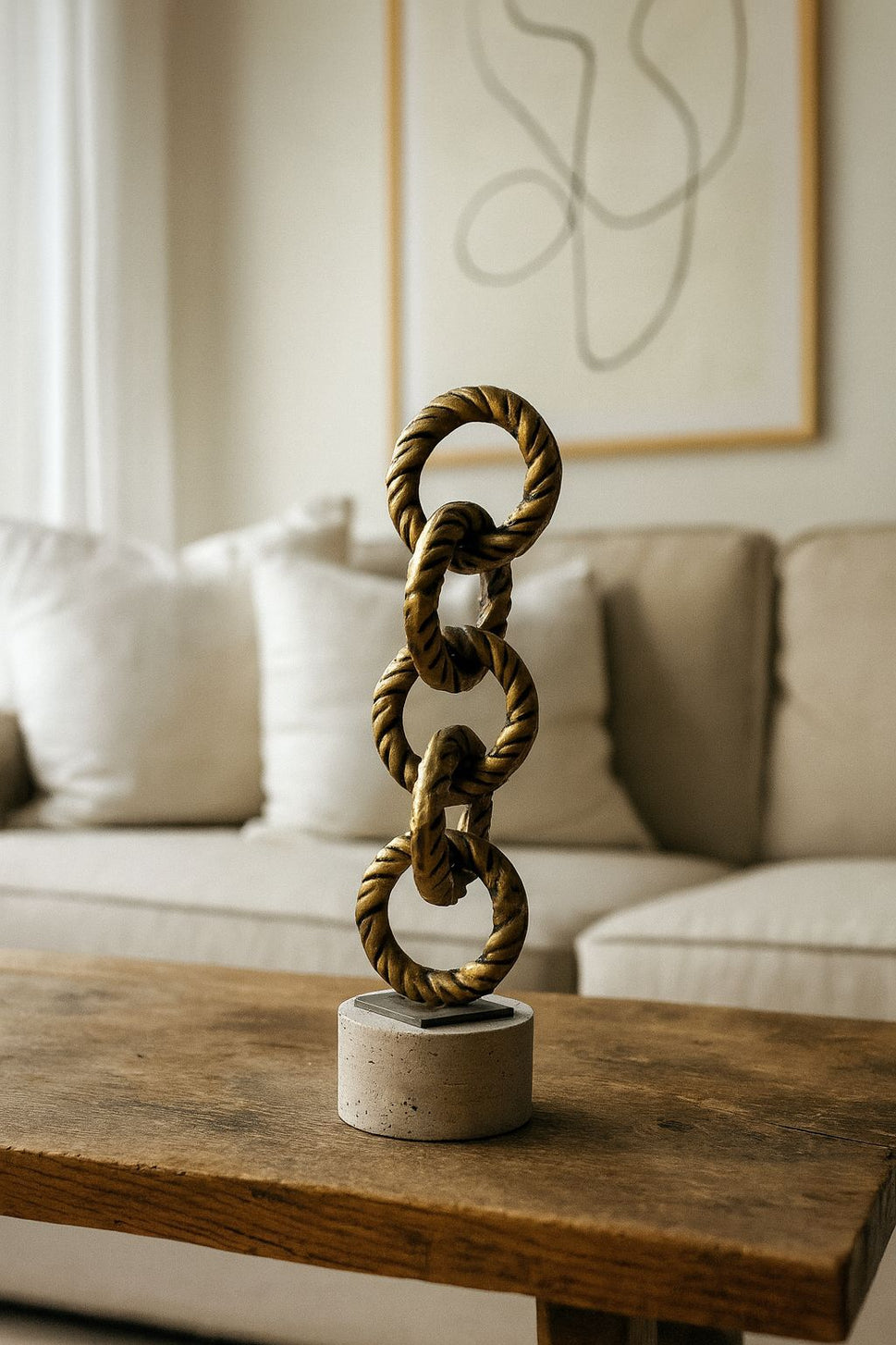 Brass Chain Link Sculptures on Travertine