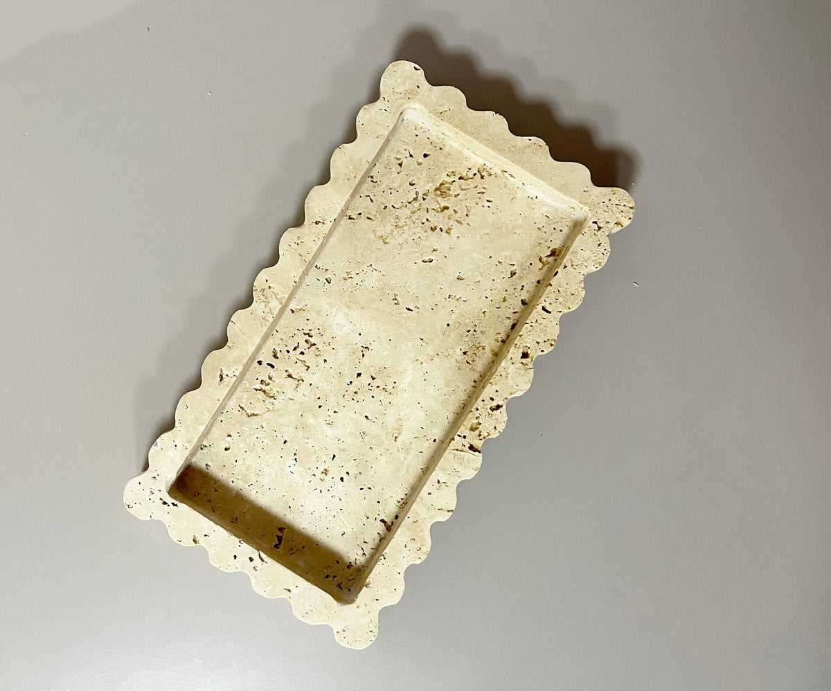 Scalloped Rectangular Travertine Vanity Tray